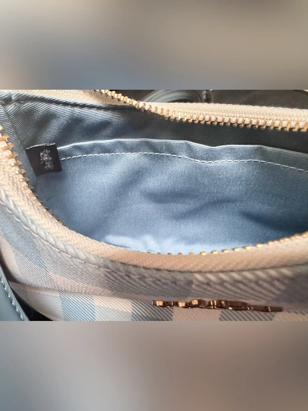 NWT Coach Teri Mini Crossbody Bag With Gingham Print And Charm CEN05 Blue Multi - Picture 12 of 15